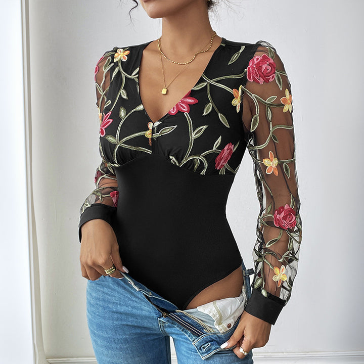 Dame Floral Broderet Bodysuit Stilla