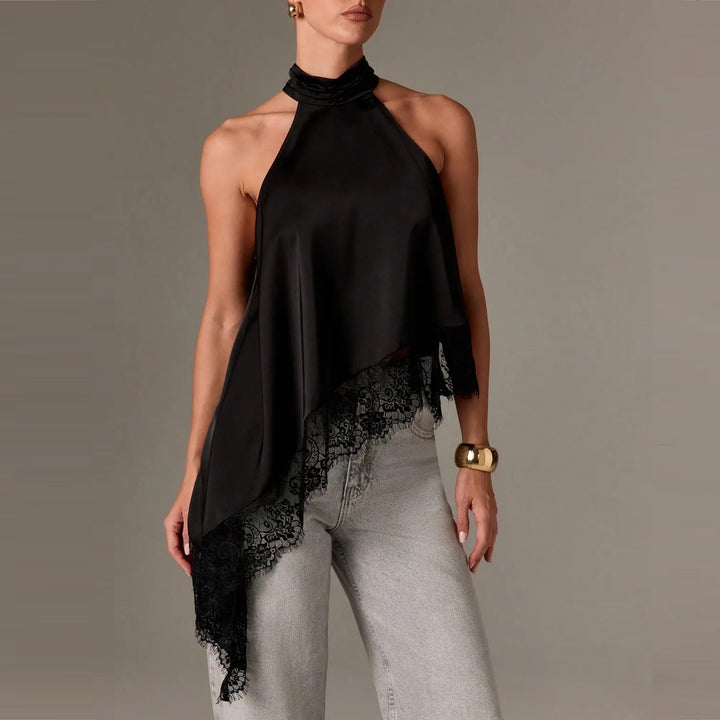 Damer luftig chiffon-top med elegant spidsudsmykning Skovae