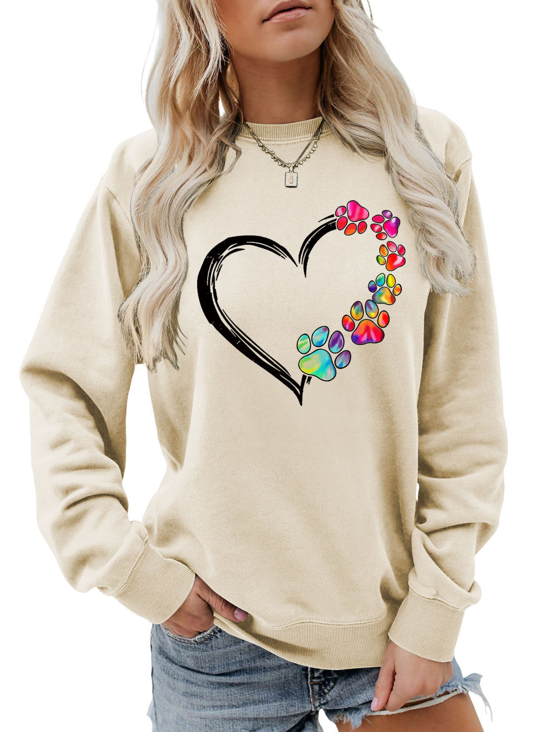 Kvinders sweatshirt med kreativ pote hjerte design Stilla