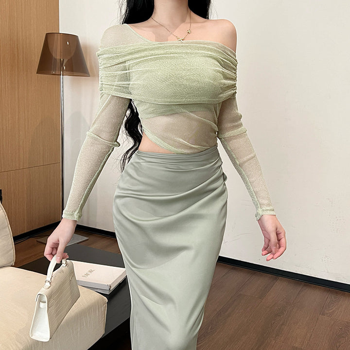 Kvinder Rynkning Off-Shoulder Maxi Kjole Stilla
