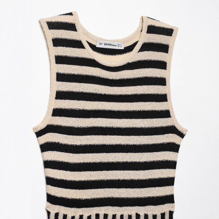 Femme Stribet Maxikjole med Plisseret Design Stilla