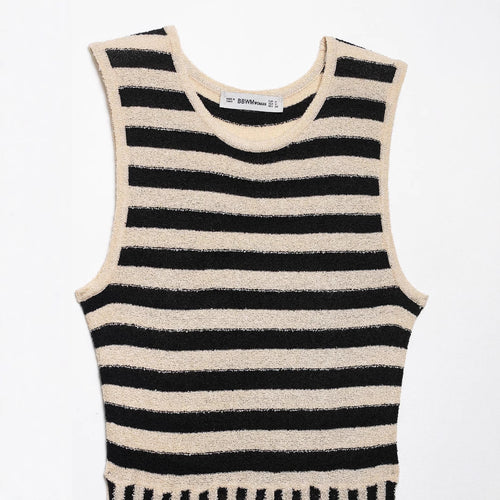 Femme Stribet Maxikjole med Plisseret Design Stilla