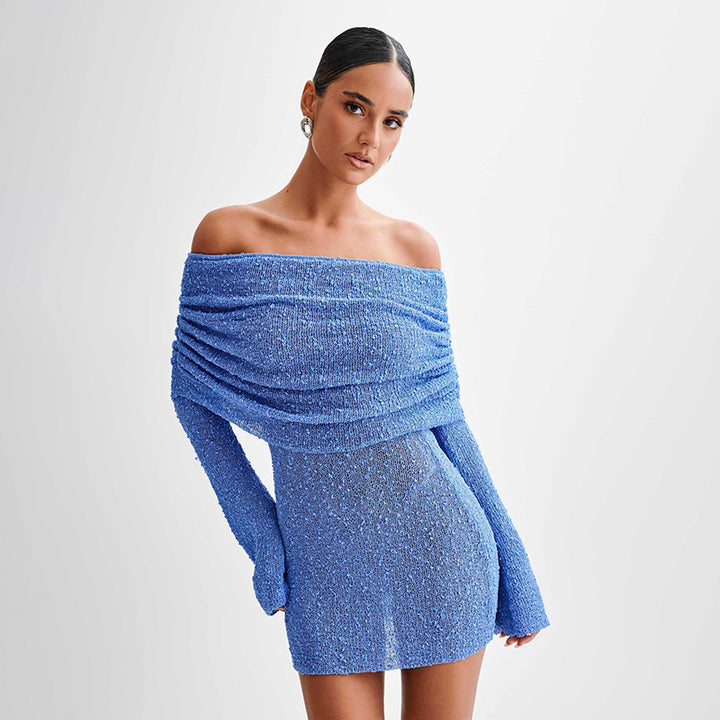 Dame Off-Shoulder Strik Mini Kjole Stilla