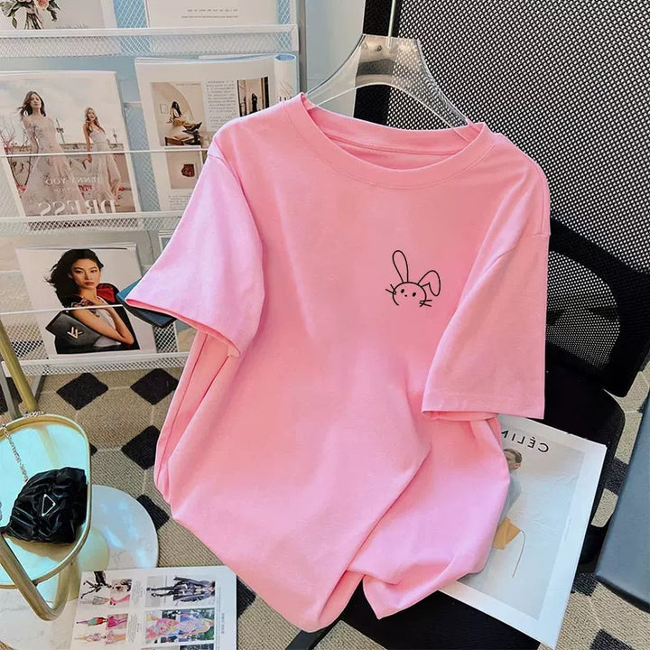Dame T-shirt med sødt kaninmotiv Stilla