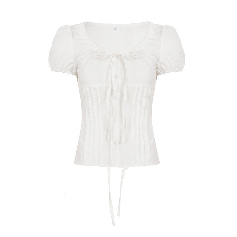 Dame Elegant bluseoverdel med flæse detaljer og figursyet silhuet Skovae