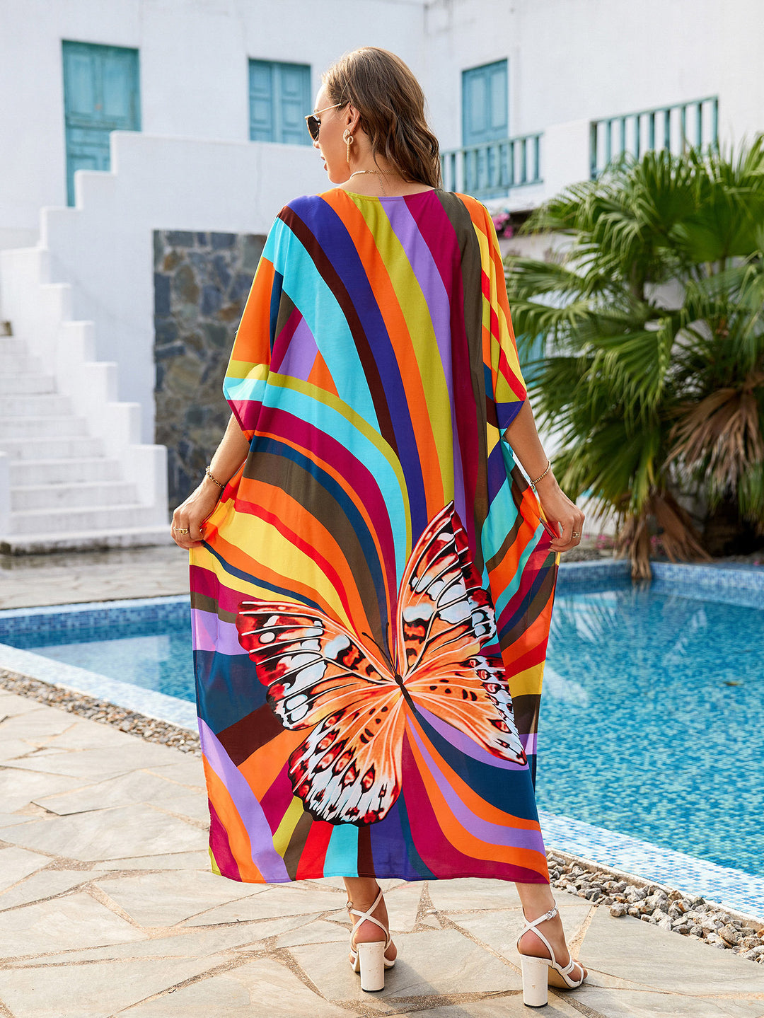 Dame Strandkaftan med iøjnefaldende sommerfugledesign Stilla