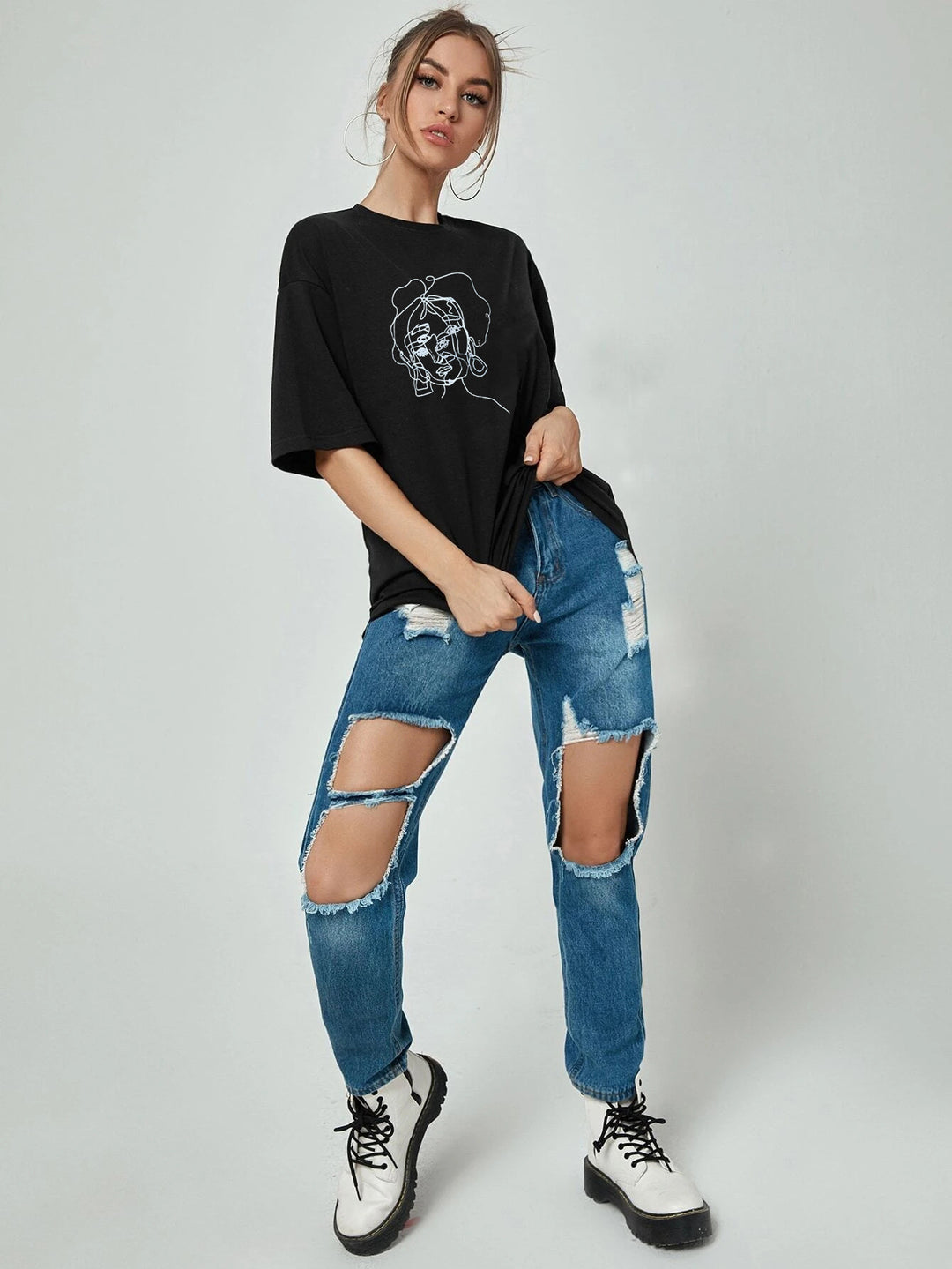 Dame Oversized T-shirt med moderne Minimalart-motiv Stilla