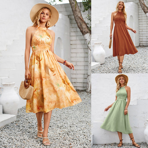 Dame Midikjole med voluminøst halterneck og glat fald Stilla