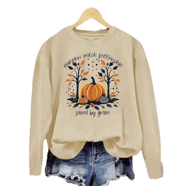 Dame sweatshirt med efterårs græskar design og afslappet pasform Stilla