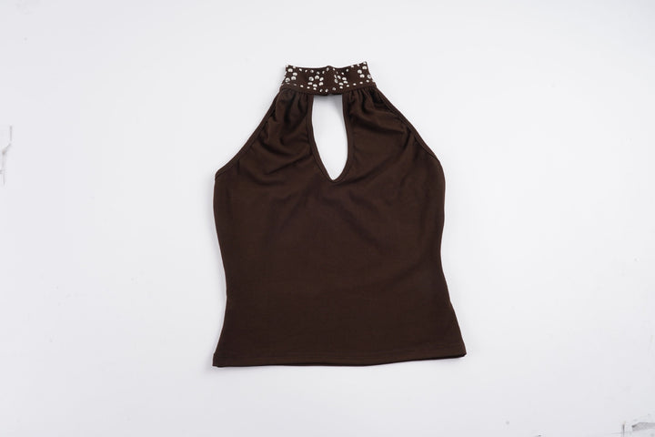 Dame Elegant Halterneck-top med glitrende accenter Skovae