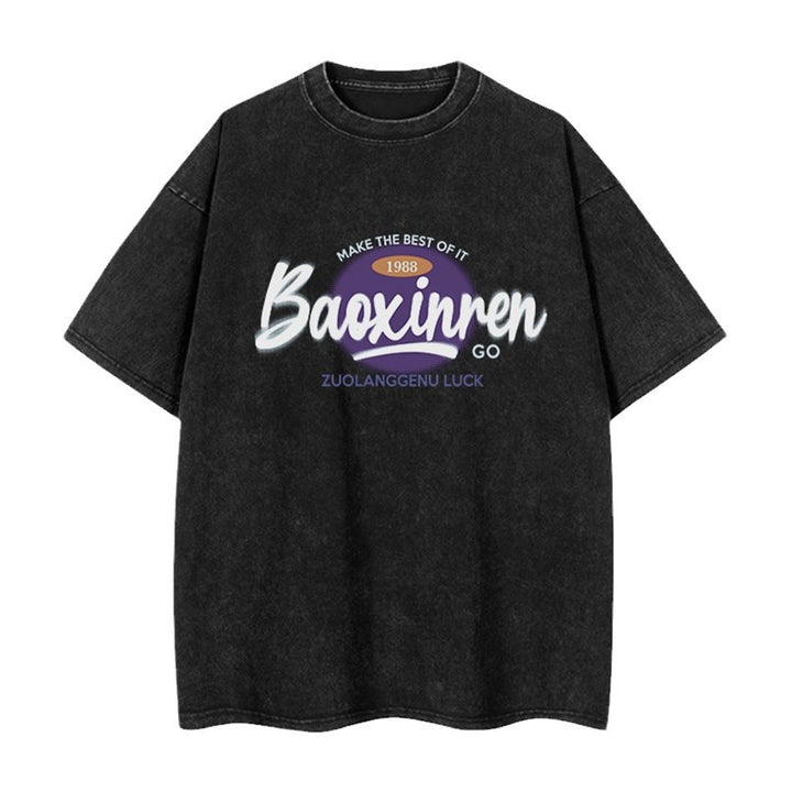 Dame T-shirt med afslappet vintage-print og trendy skrift Stilla