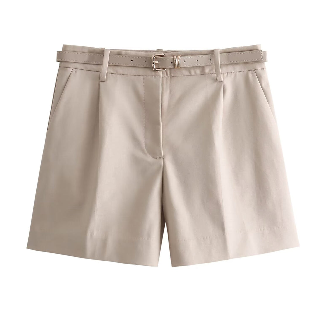 Femme Taljerede High-Waist Chino-Shorts med Bælte-Detail Stilla