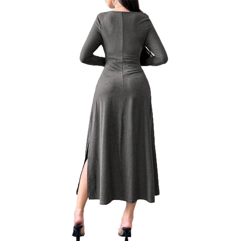 Dame midi kjole med elegant firkantet halsudskæring og casual flæsedetaljer Stilla