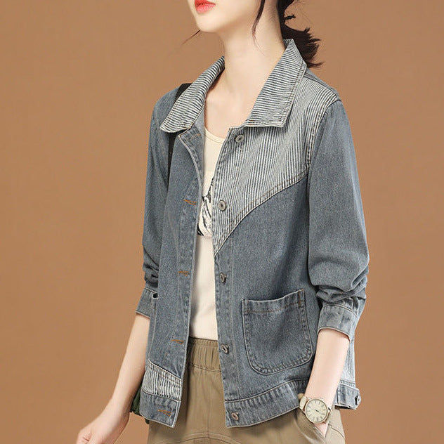 Dame Casual Denim Jakke med Tekstureret Krave Stilla