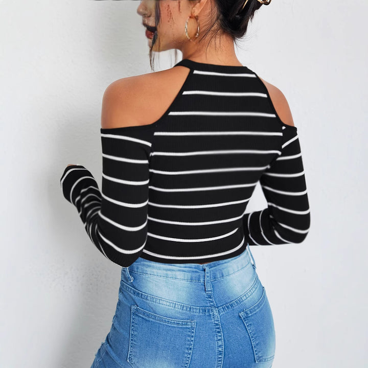 Dame Fashionabel top med off-shoulder design og stribemønster Stilla