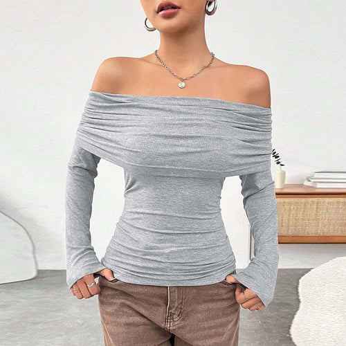 Kvinders Off-Shoulder Top med Elegant Drapering og Lange Ærmer Stilla