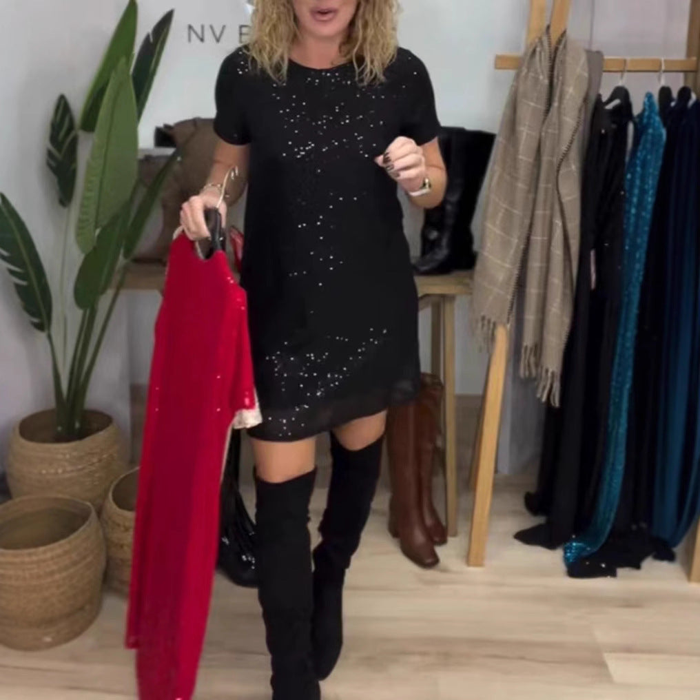 Dame Glamourøst Minikjole med glitrende palletter og elastisk talje Stilla
