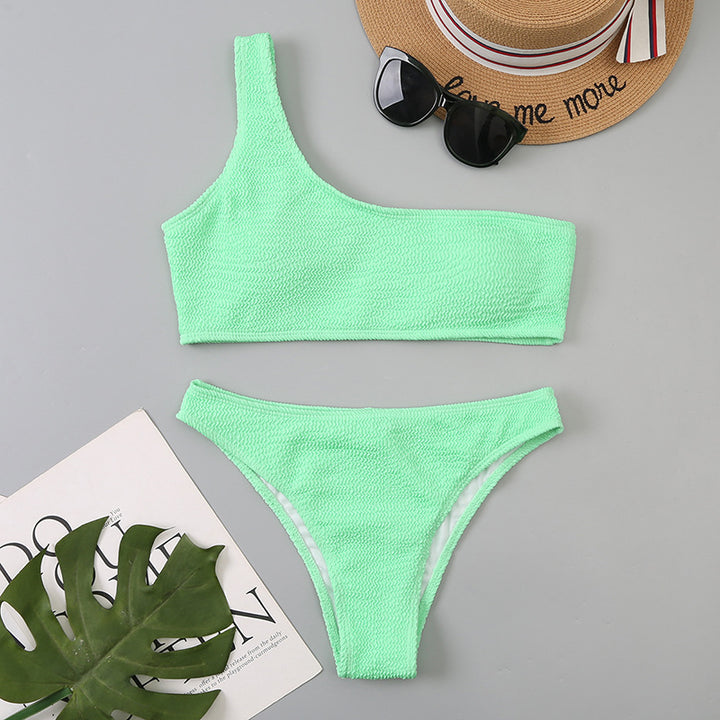 Femme Ribbetrik En-skulder Bikini Sæt Stilla