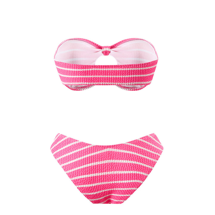 Dame Bandeau-Bikini med legende stribemønster og elegant knude Stilla