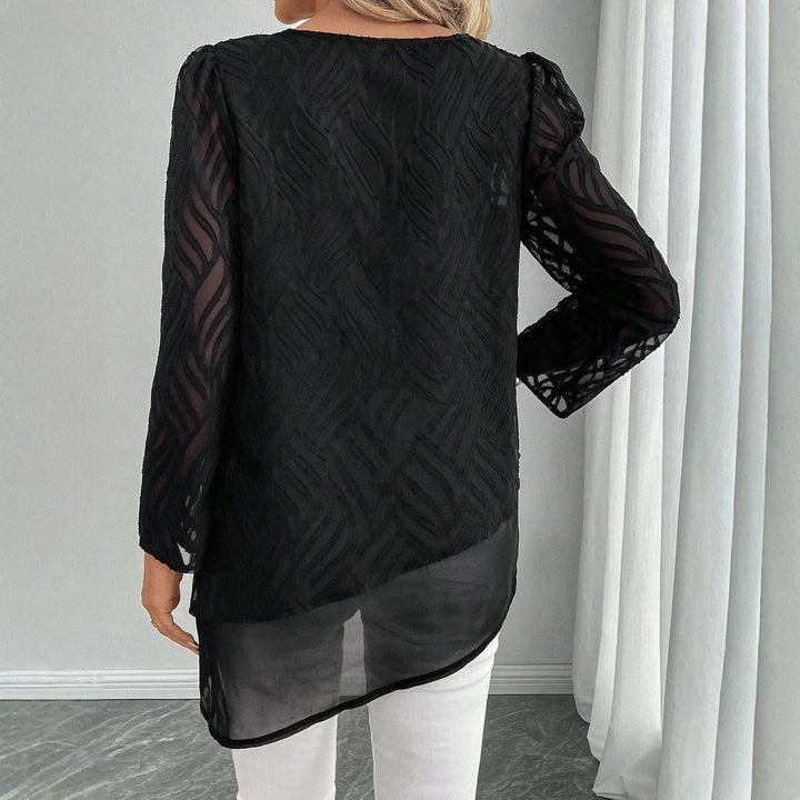 Dame Elegant Gennemsigtig Bluse med Bølge Mønster Skovae