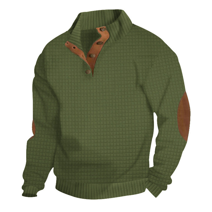Herrer moderigtig strikpullover med praktiske knapper og elegante læderdetaljer Stilla