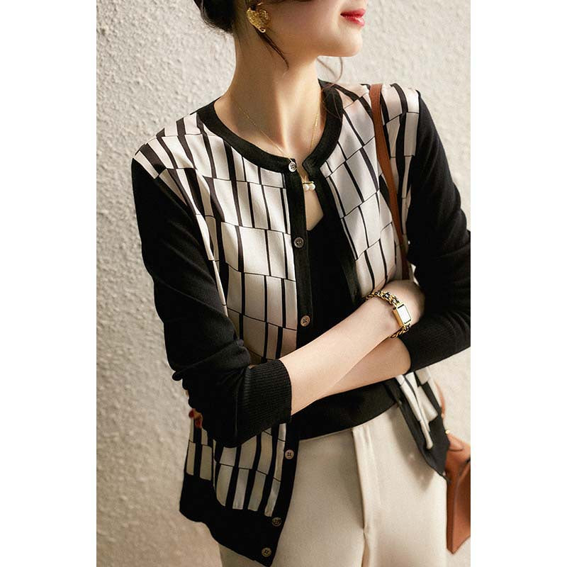 Dame elegant bluse med geometrisk design og knapfri udskæring Stilla