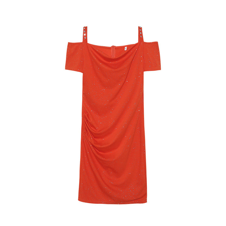 Off-Shoulder Rynke Slip-Kjole Stilla