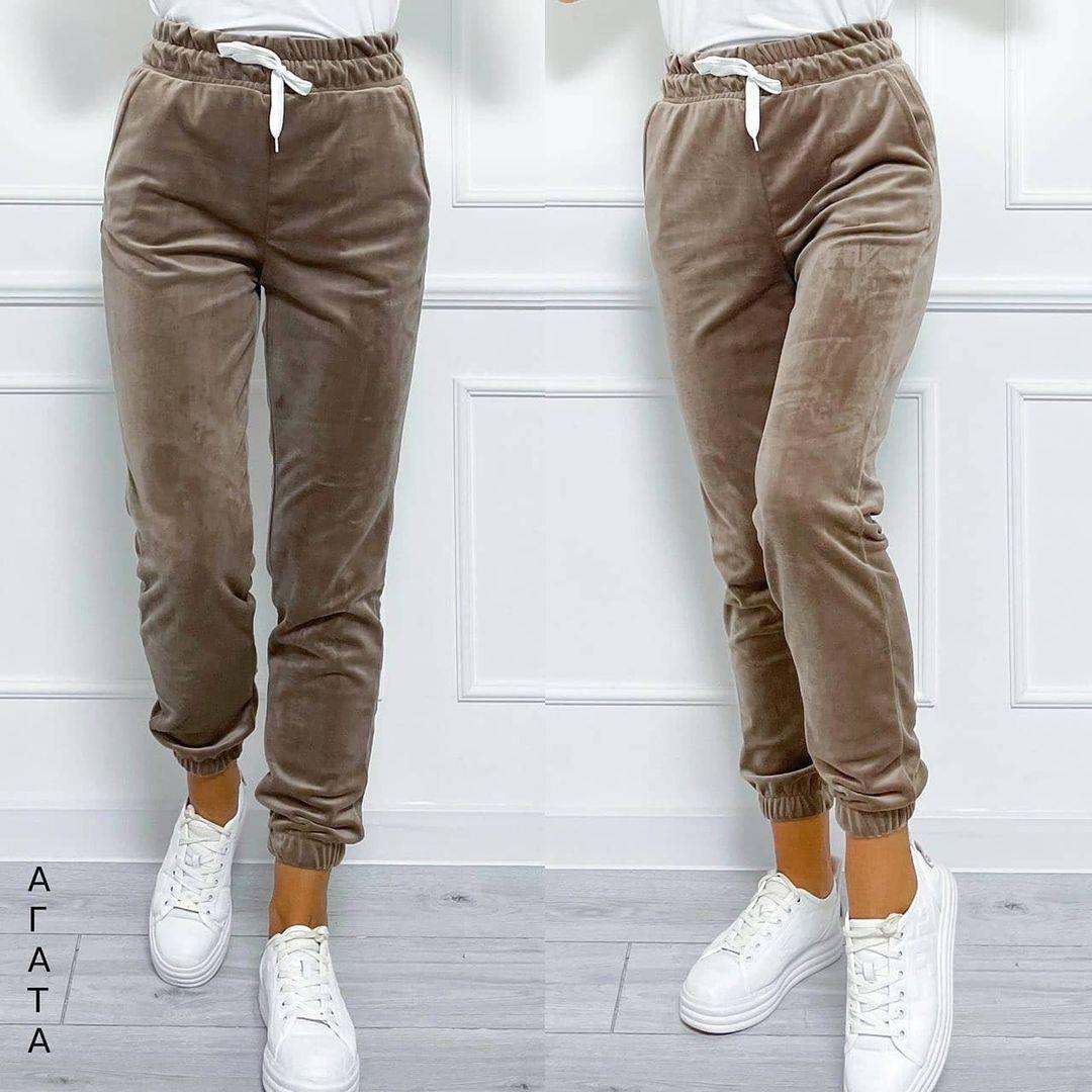 Dame behagelige velour fritidsbukser med elastisk talje og lommer Stilla