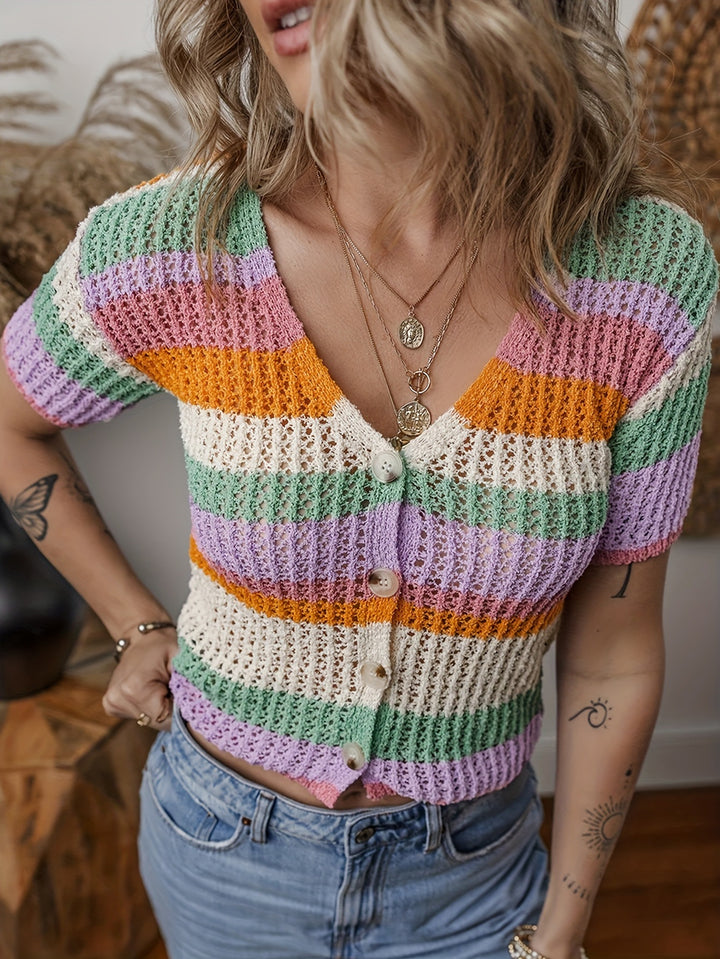 Dame Kortærmet Strikcardigan med Knaplukning Stilla