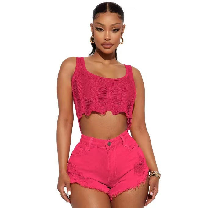 Dame Crop Top og Shorts-Sæt Stilla