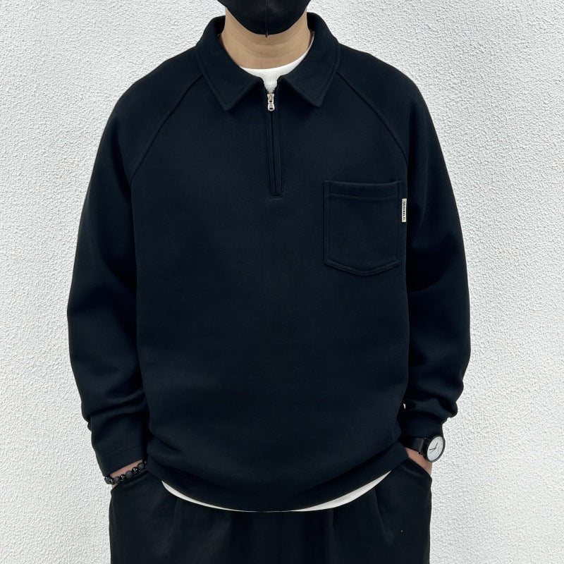 Herren bomuldsblandings kvart-zip pullover sweatshirt med brystlomme Stilla