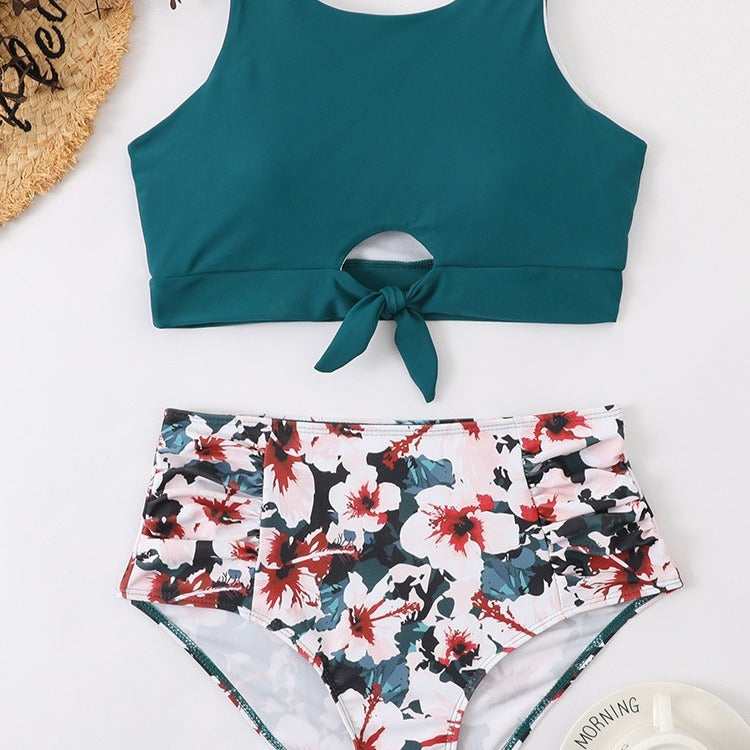 Dame Crop-Top Bikini Sæt med botanisk Print Stilla