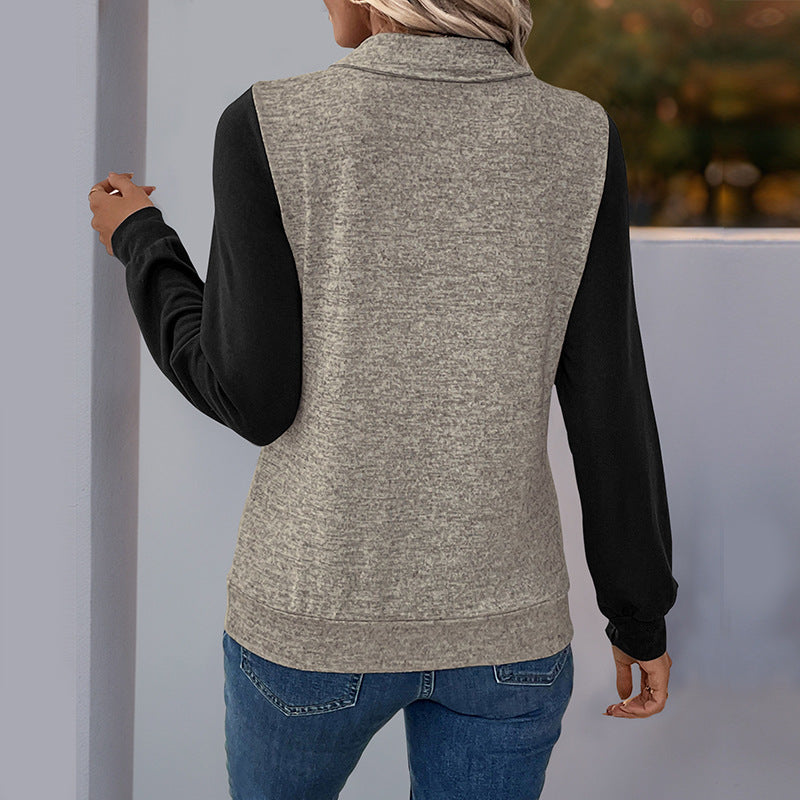 Dame mode langærmet pullover med praktisk brystlomme og knapliste Stilla