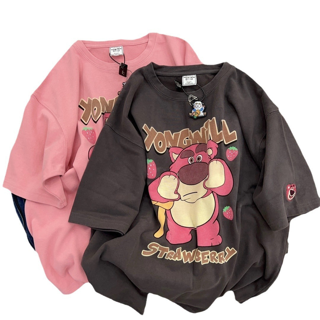 Dame T-shirt med kreativt cartoon-design og afslappet oversized pasform Stilla
