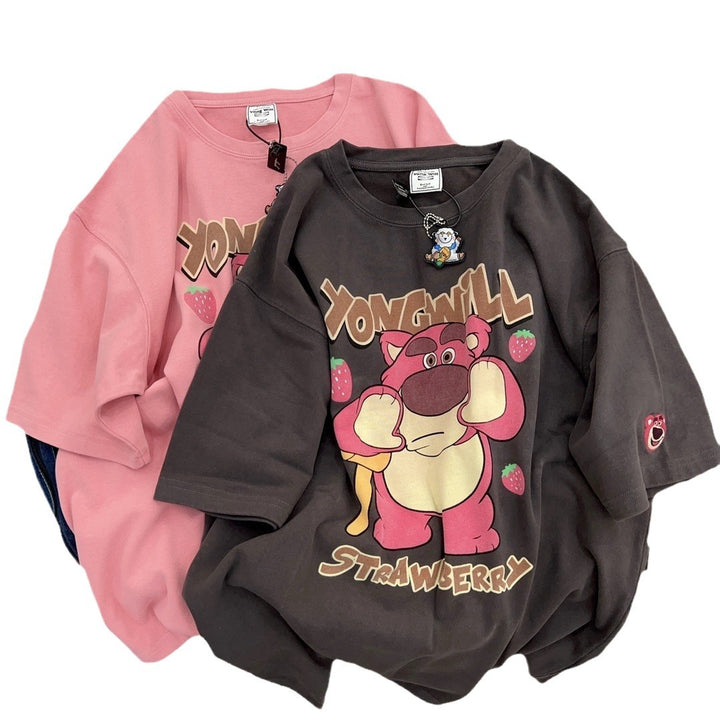 Dame T-shirt med kreativt cartoon-design og afslappet oversized pasform Stilla