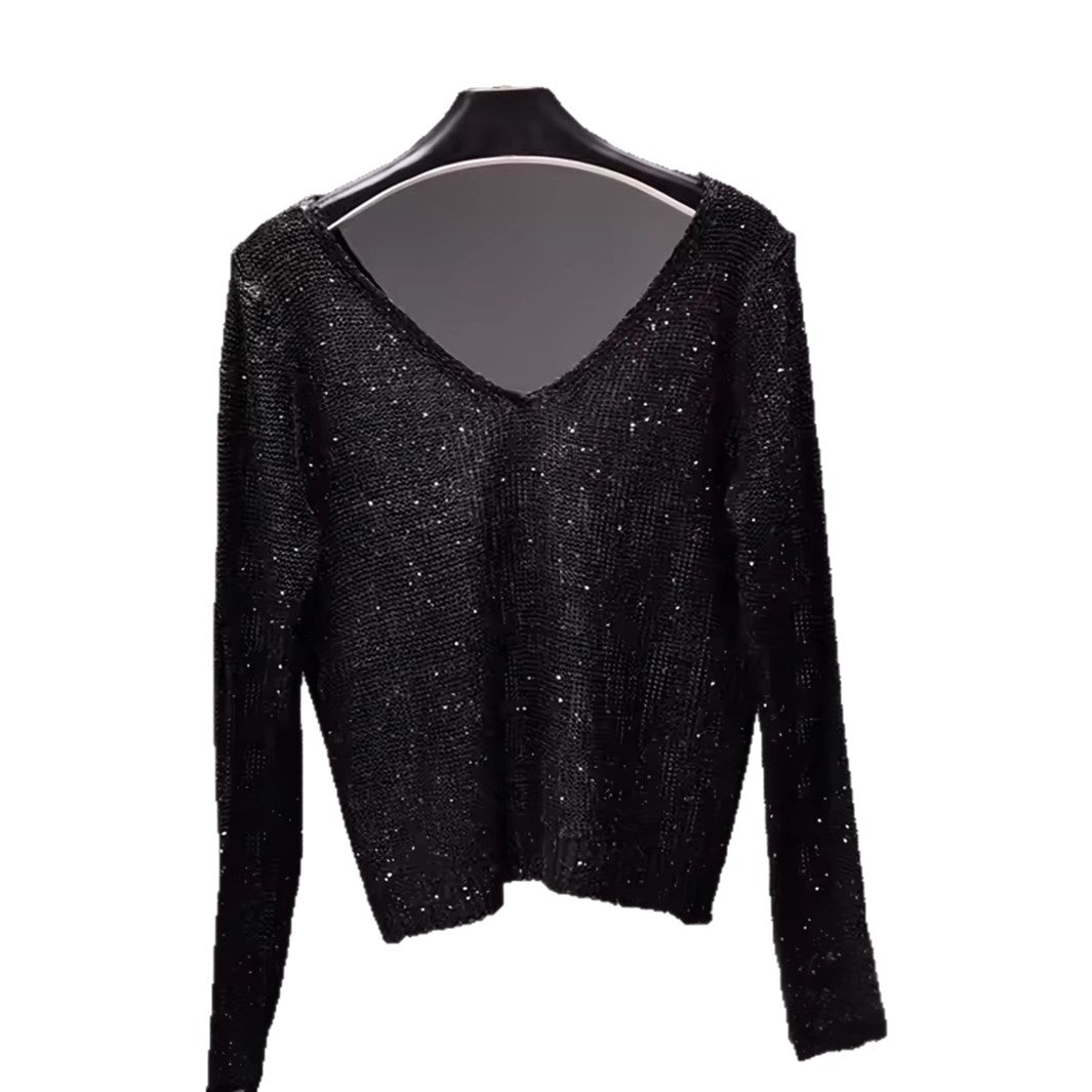 Femme Shimmering V-Udsnit Tekstureret Pullover Stilla