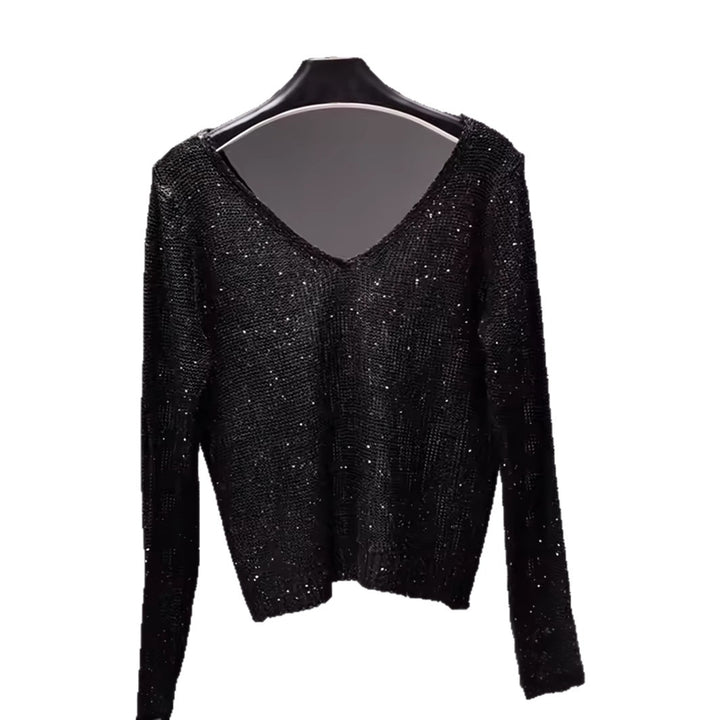 Femme Shimmering V-Udsnit Tekstureret Pullover Stilla