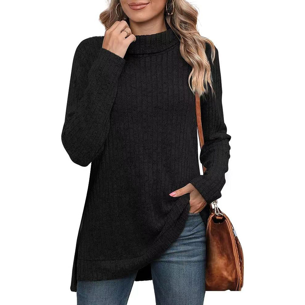 Dame afslappet rullekrave sweater med struktureret design og asymmetrisk kant Stilla