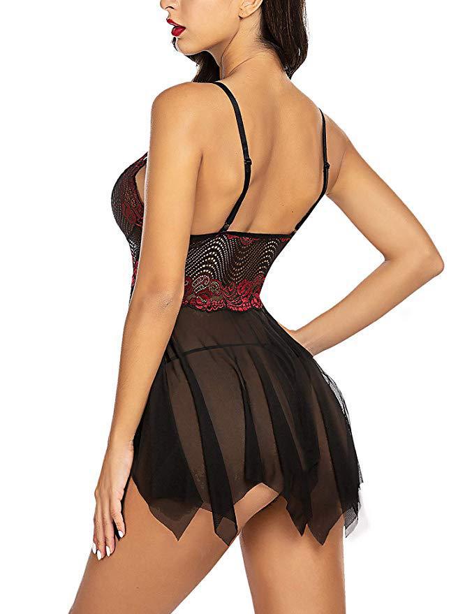 Dame gennemsigtig blonde Babydoll natkjole med justerbare stropper Stilla
