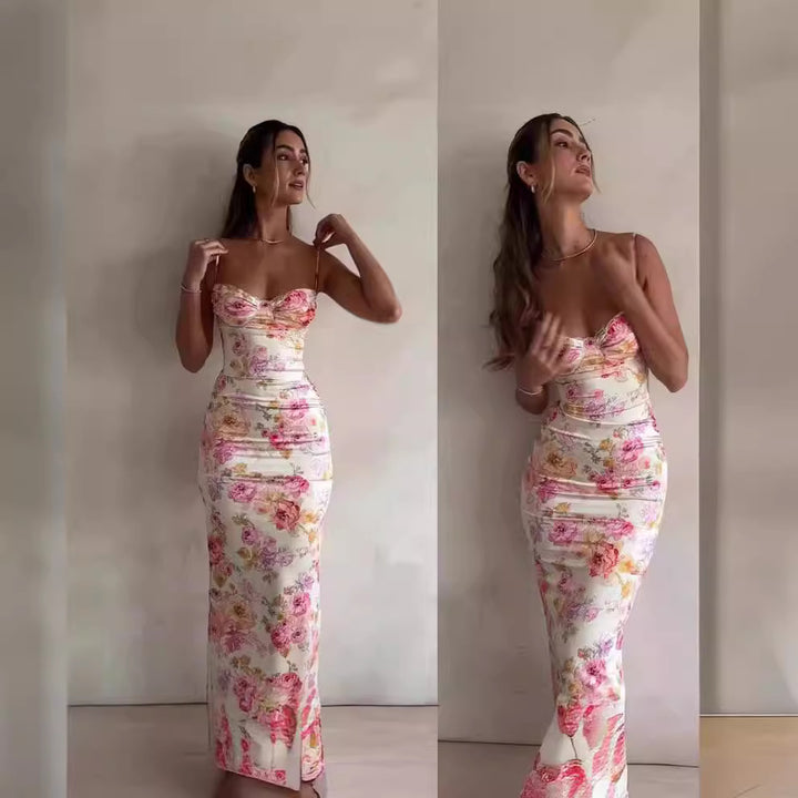 Dame Floral Bodycon Maxi Kjole Stilla