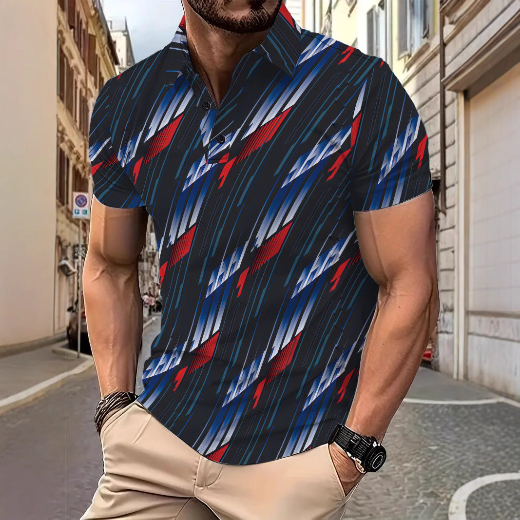 Herren kortærmet poloshirt med dynamisk grafikdesign og stilfulde kontraster Stilla
