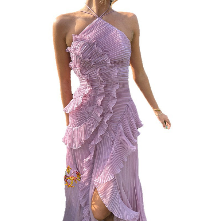 Dame Elegant plisseret maxikjole med asymmetrisk design Skovae