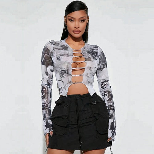 Dame Trendy Crop-Top med iøjnefaldende Cut-Outs Stilla