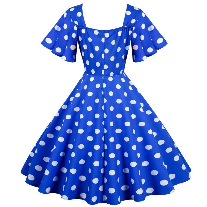 Damer Rockabilly kjole med legesyge polka prikker mønster og svajende kant Stilla