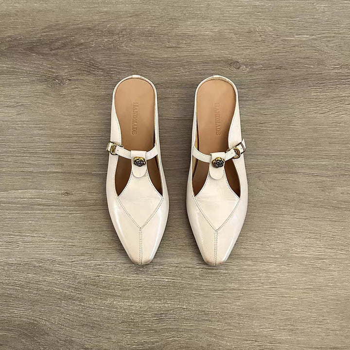 Dame Elegant Quadrat Tå Læder Mary Jane Flats med Dekorativ Spænde Stilla