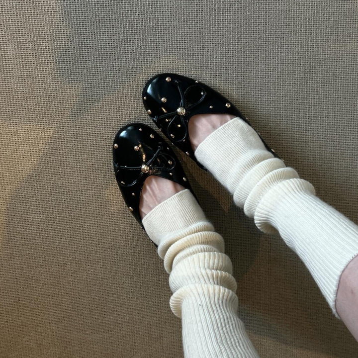 Dame Dekoreret Bue-Detalje Ballerina Flats Stilla