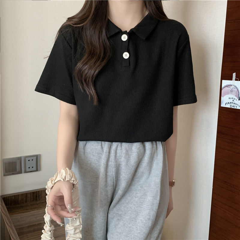 Femme Vaffelstrik Polo Top Stilla