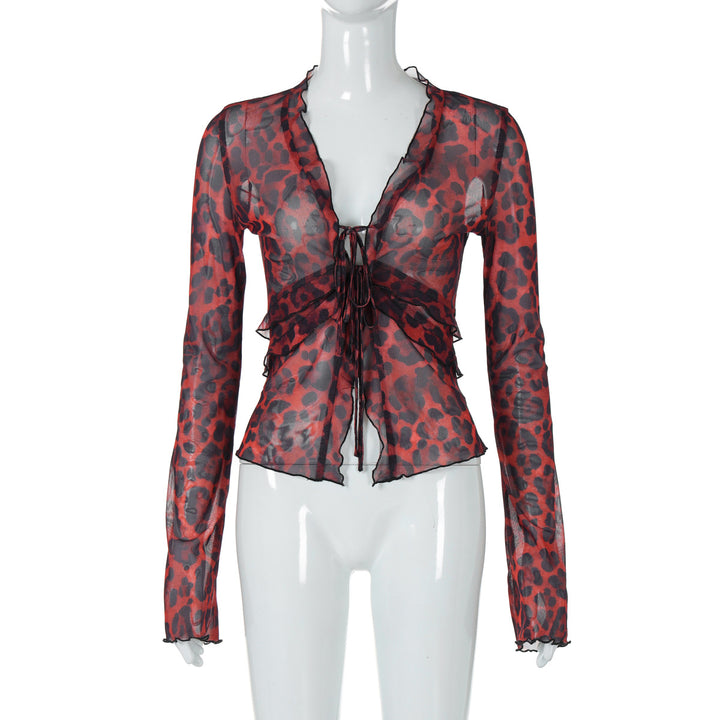 Dame let transparent top med leopardmønster Skovae