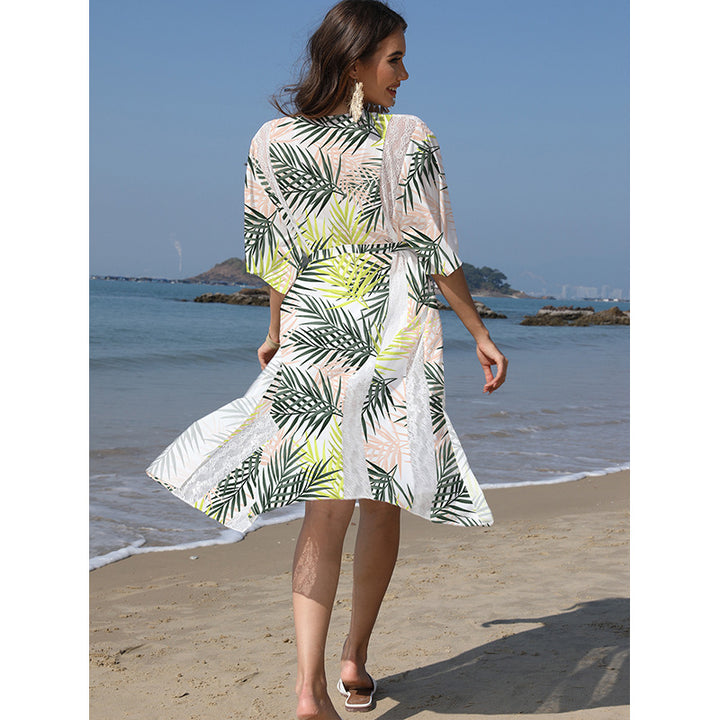 Dame moderner strandkimono med V-udskæring og florale mønstre Stilla
