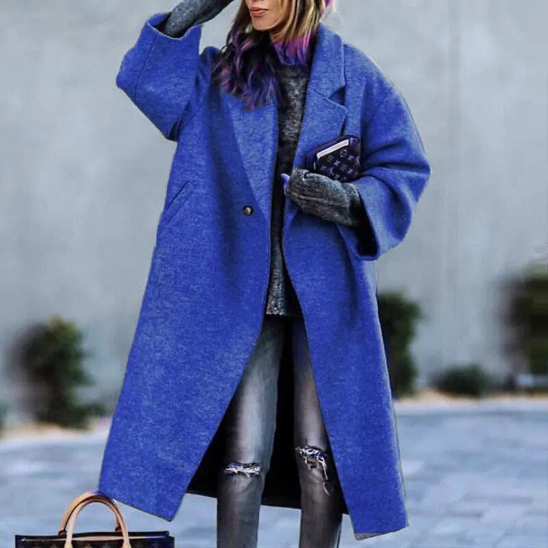 Dame Oversized Uldfrakke med struktureret Design og Knapliste Stilla